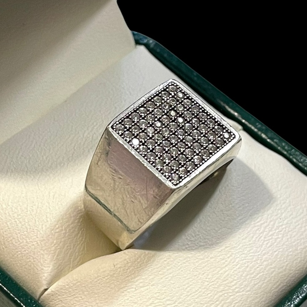 Size 8 Ottasilver Sterling Silver Genuine White Zircon Gemstone Square Ring